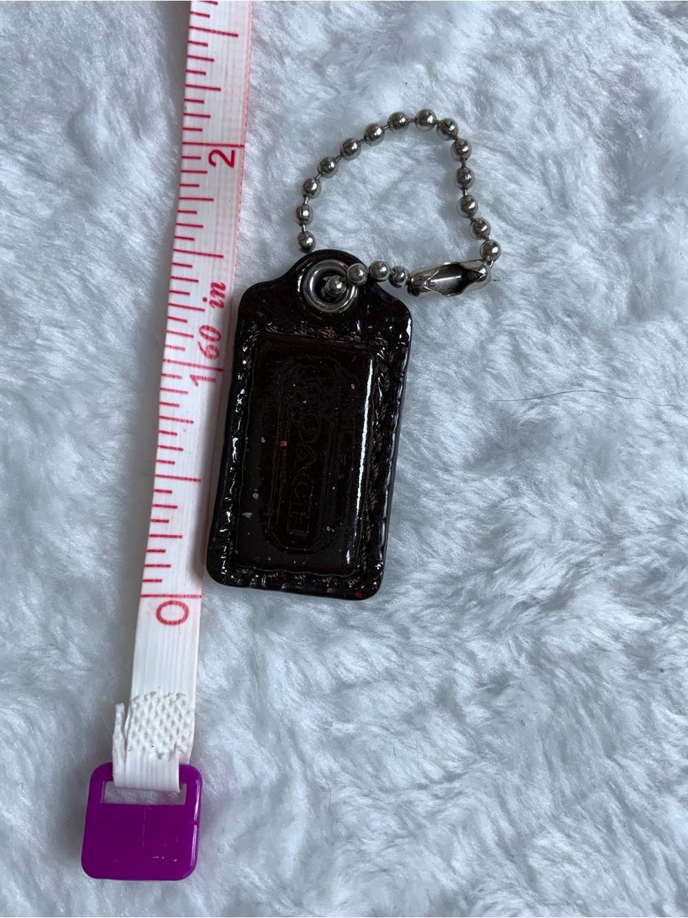 Coach Black Patent Leather Keychain Phone Charm with Silver Ball Chain